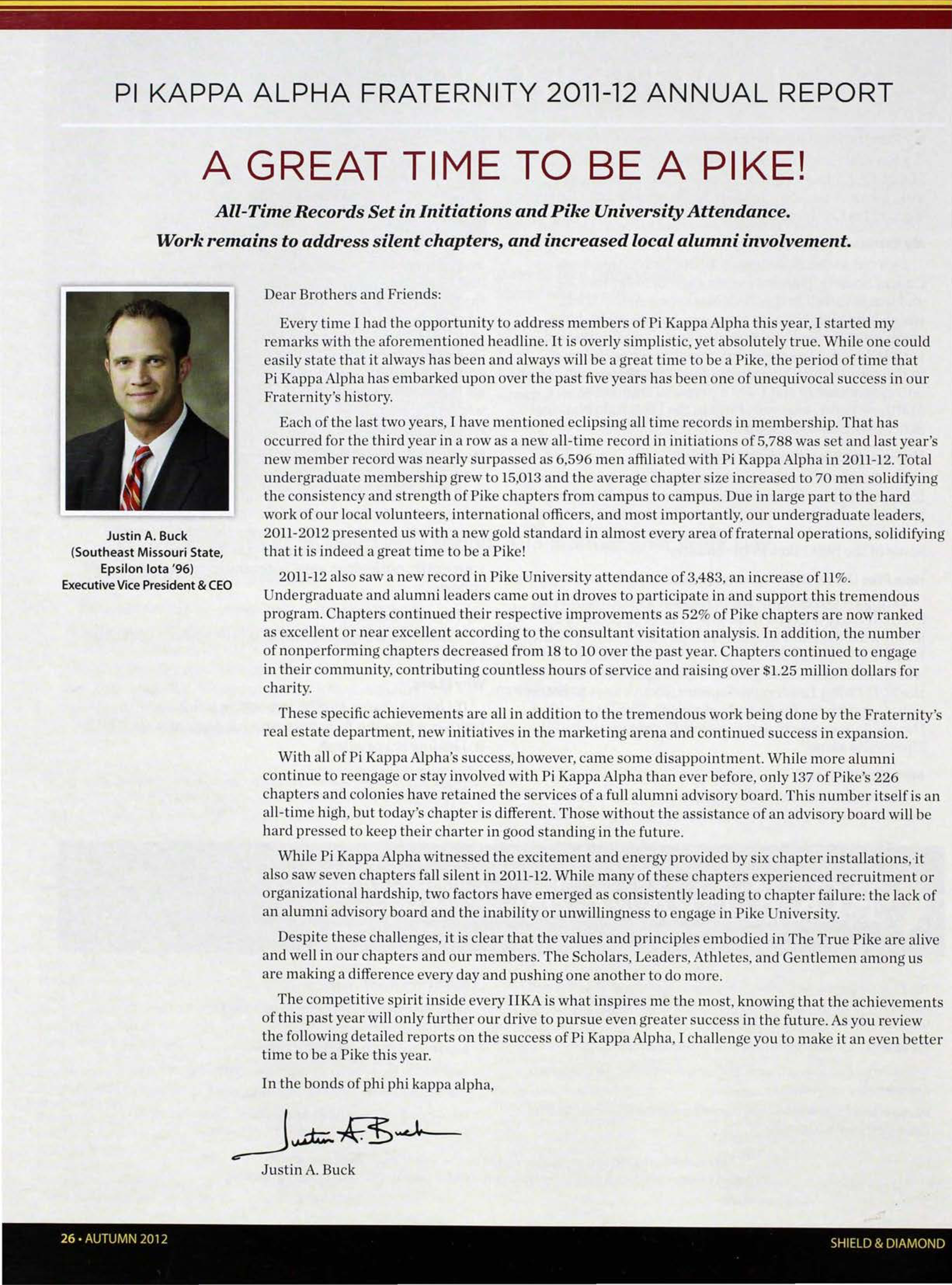 Pi Kappa Alpha Fraternity 2011-12 Annual Report: A Great Time To Be A Pike!